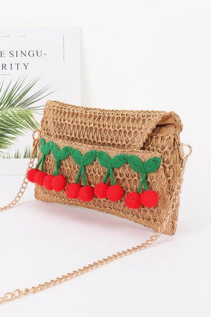 Faux Straw Cherry Clutch - All Season Fashion