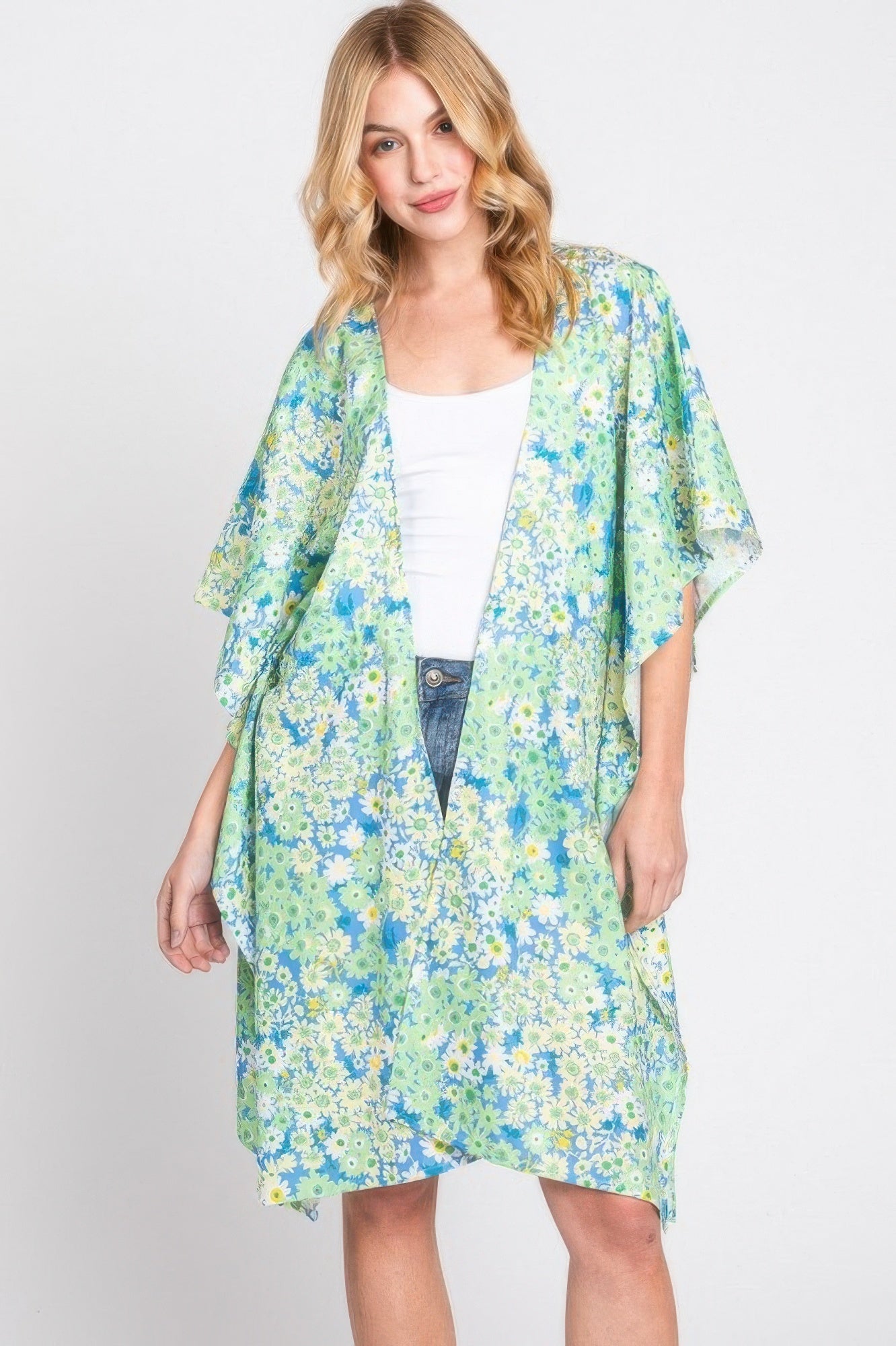 Flower Print Self-tie Drawstring Open Front Cover - All Season Fashion