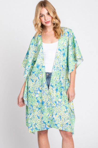 Flower Print Self-tie Drawstring Open Front Cover - All Season Fashion
