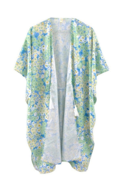 Flower Print Self-tie Drawstring Open Front Cover - All Season Fashion