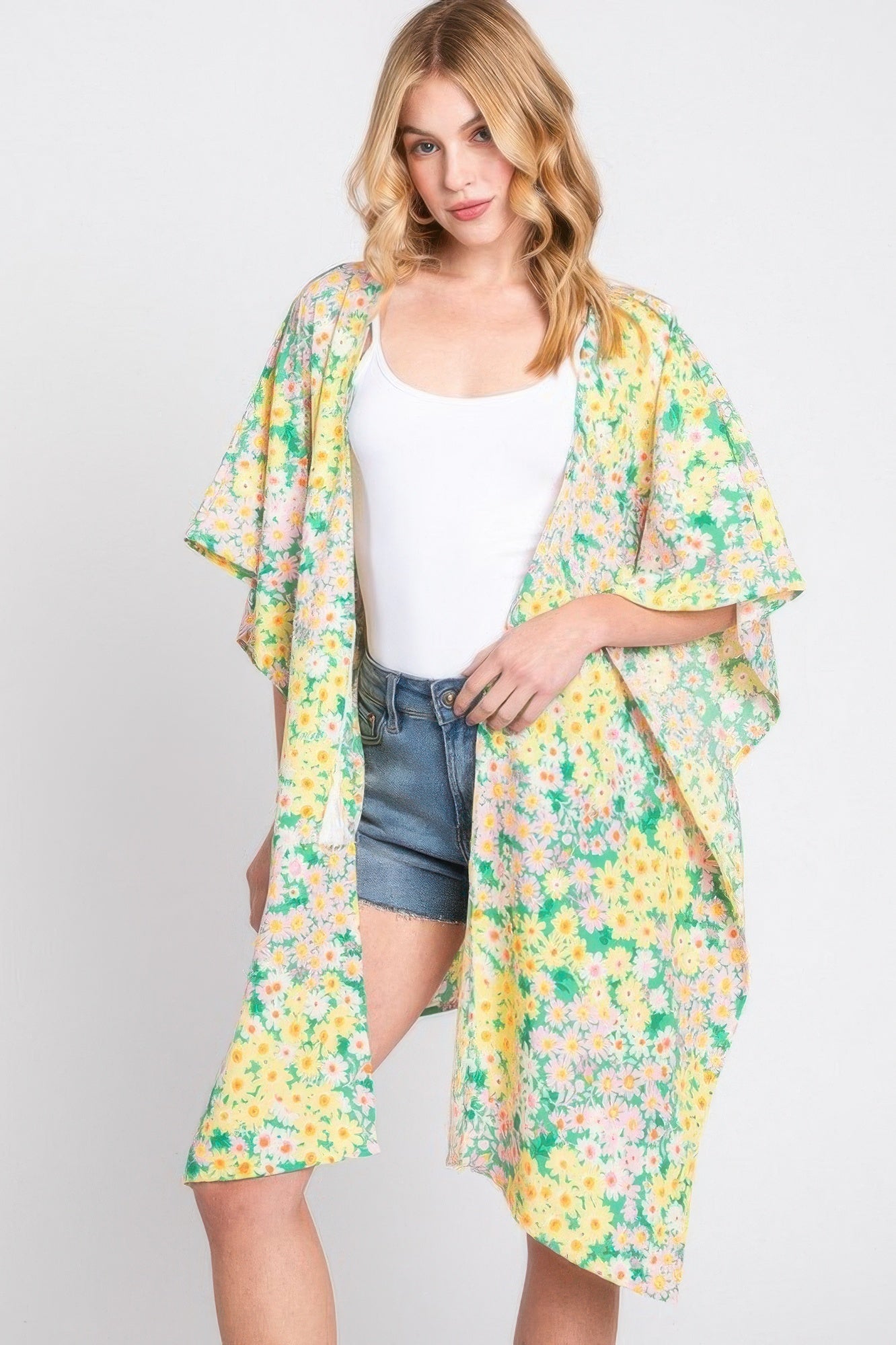 Flower Print Self-tie Drawstring Open Front Cover - All Season Fashion