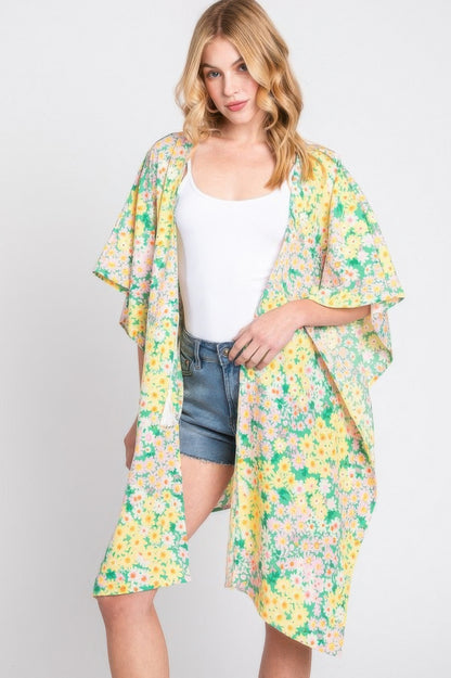 Flower Print Self-tie Drawstring Open Front Cover - All Season Fashion