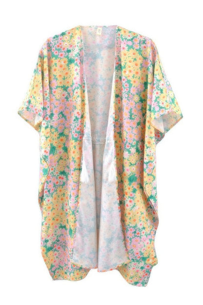 Flower Print Self-tie Drawstring Open Front Cover - All Season Fashion