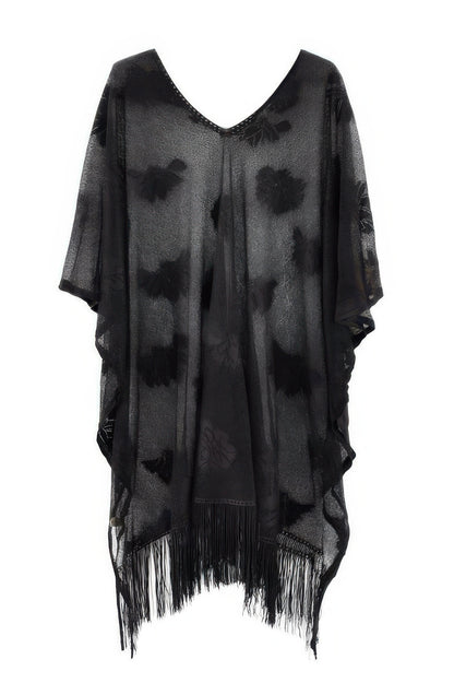 Floral Lace Poncho With Tassel - All Season Fashion