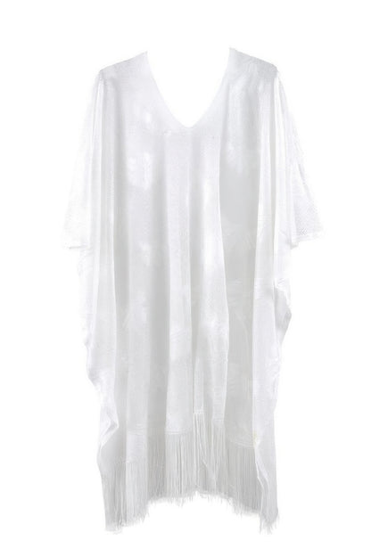 Floral Lace Poncho With Tassel - All Season Fashion