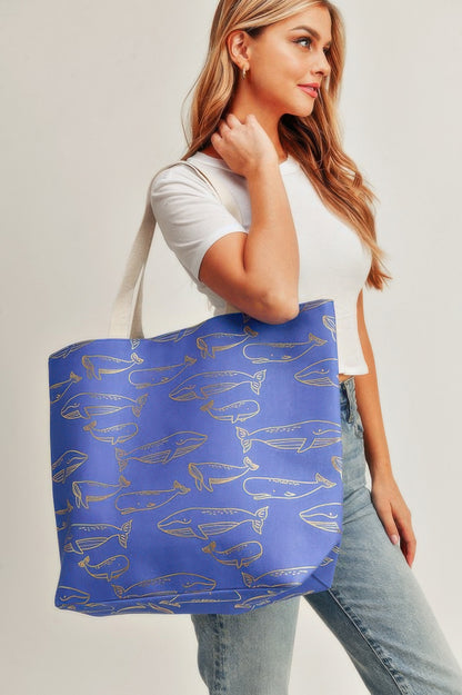 Gold Foil Whale Tote Bag - All Season Fashion