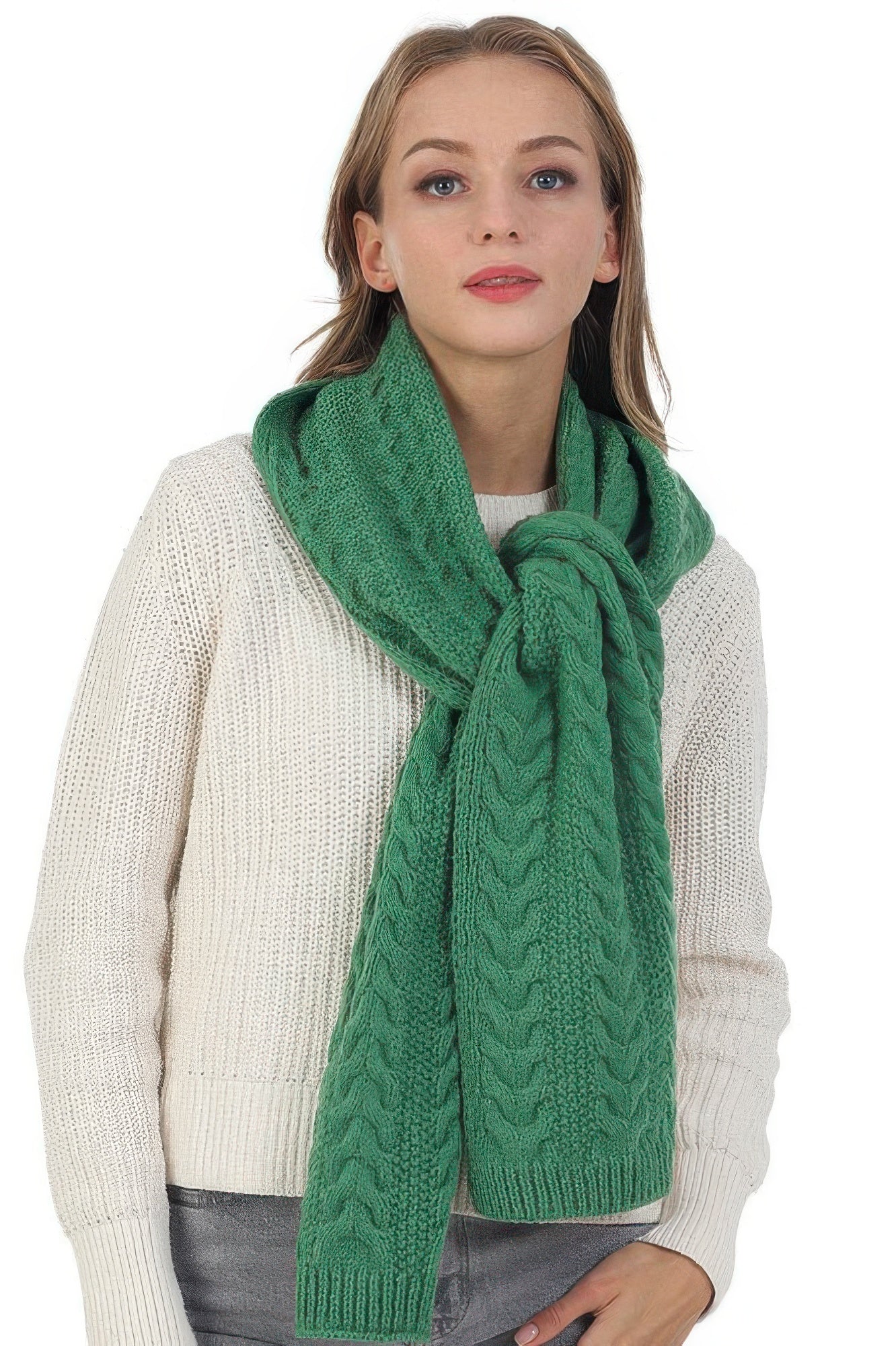 Solid Color Cable Knitted Scarf - All Season Fashion