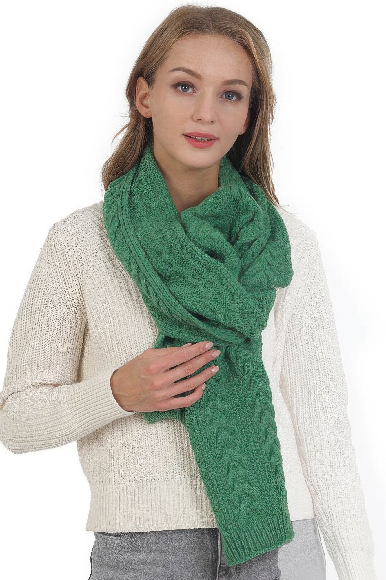 Solid Color Cable Knitted Scarf - All Season Fashion