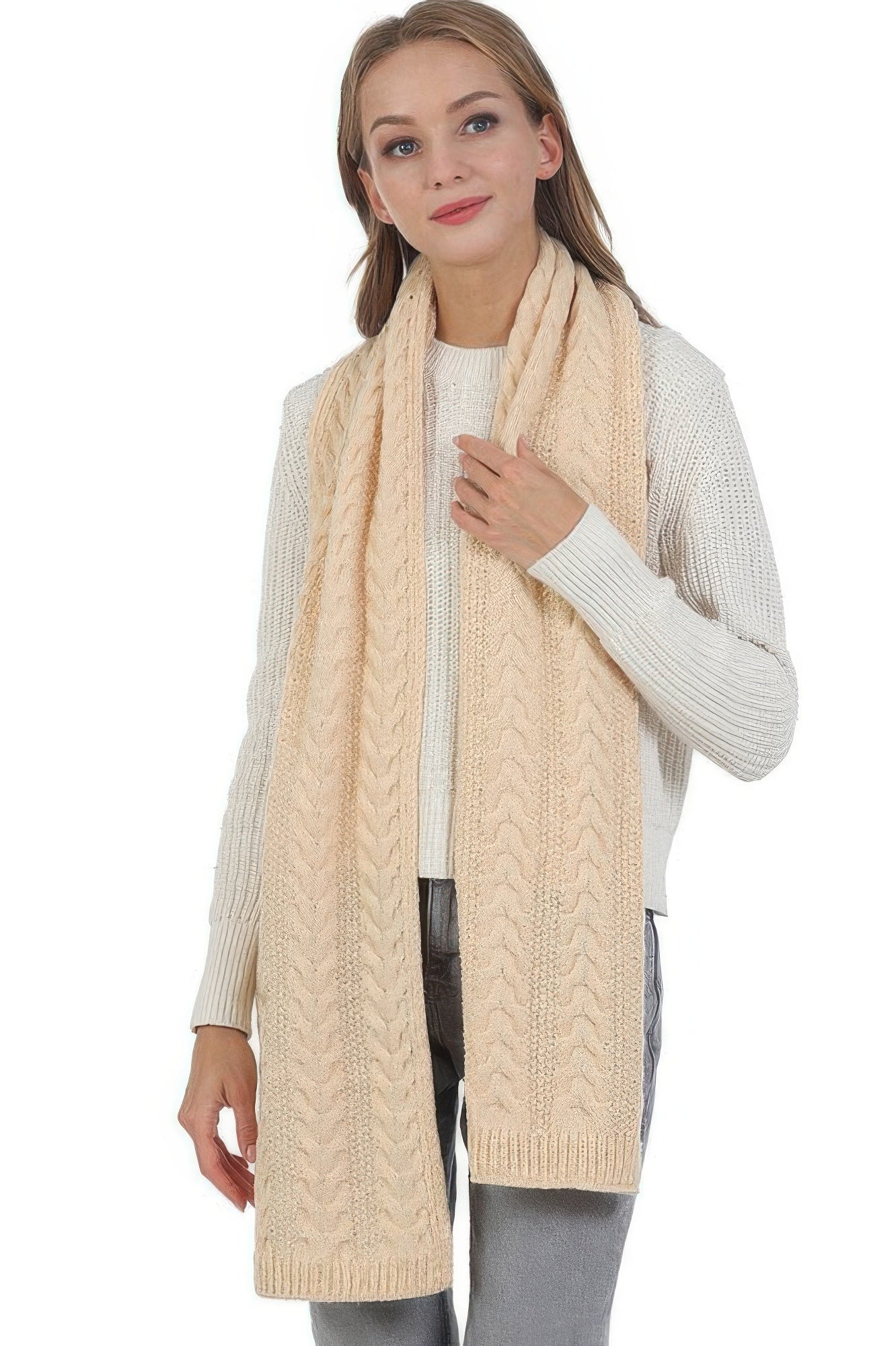 Solid Color Cable Knitted Scarf - All Season Fashion