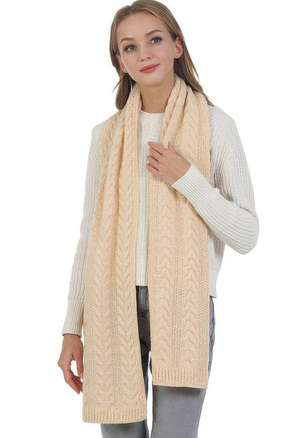 Solid Color Cable Knitted Scarf - All Season Fashion