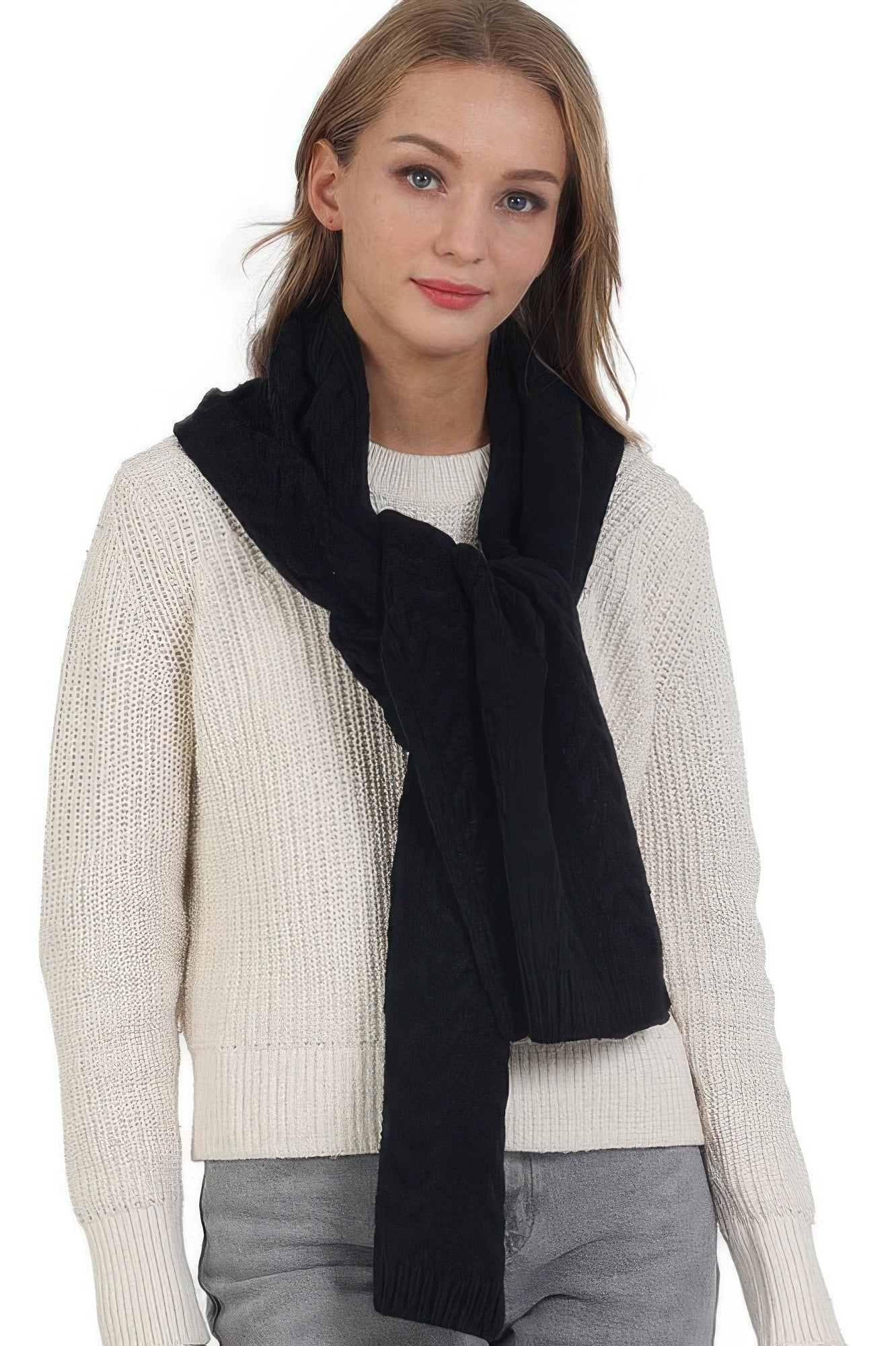 Solid Color Cable Knitted Scarf - All Season Fashion