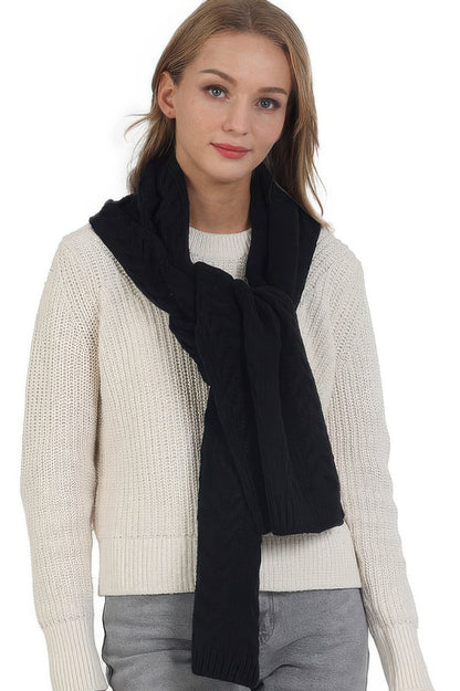 Solid Color Cable Knitted Scarf - All Season Fashion
