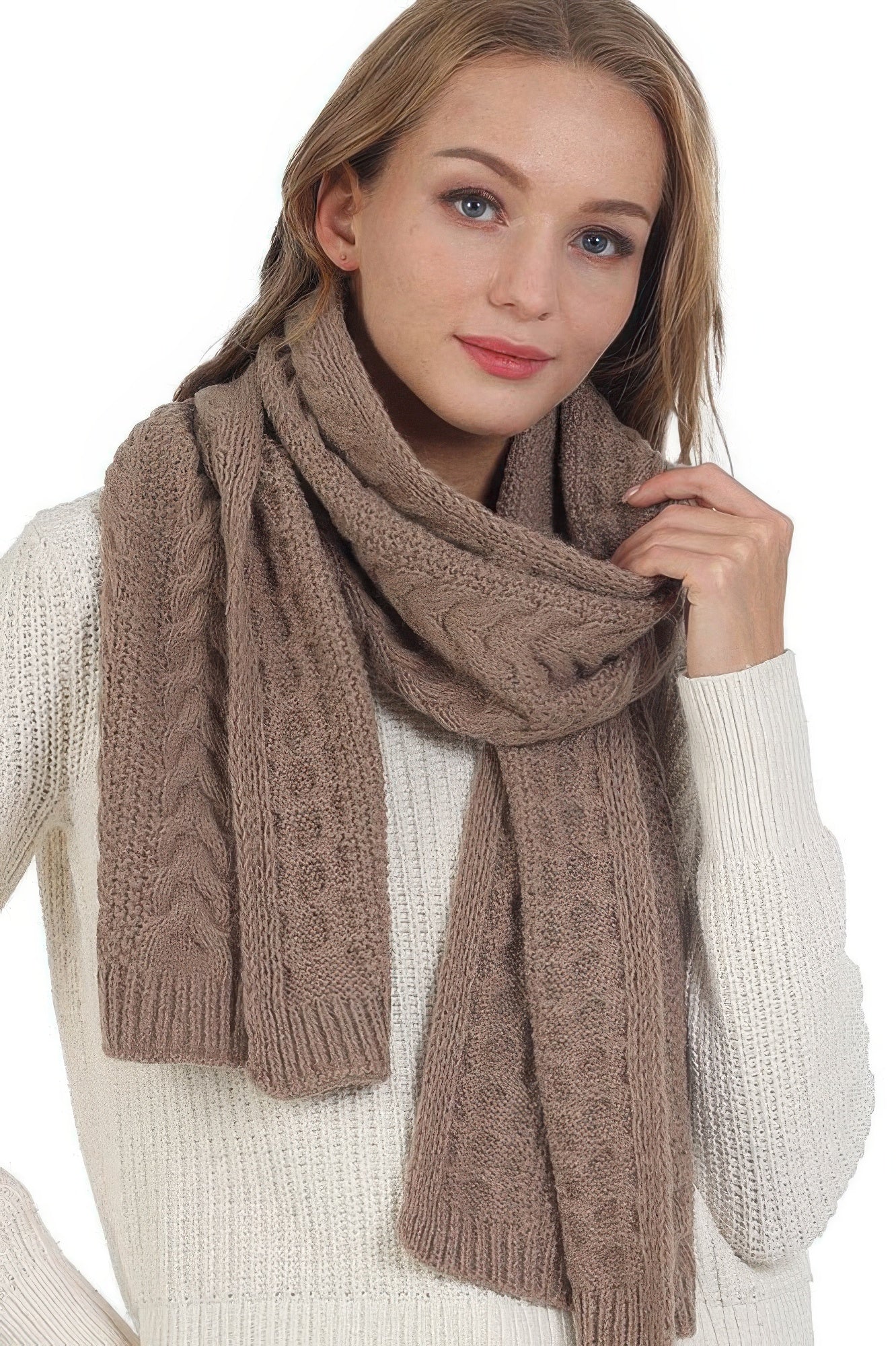 Solid Color Cable Knitted Scarf - All Season Fashion