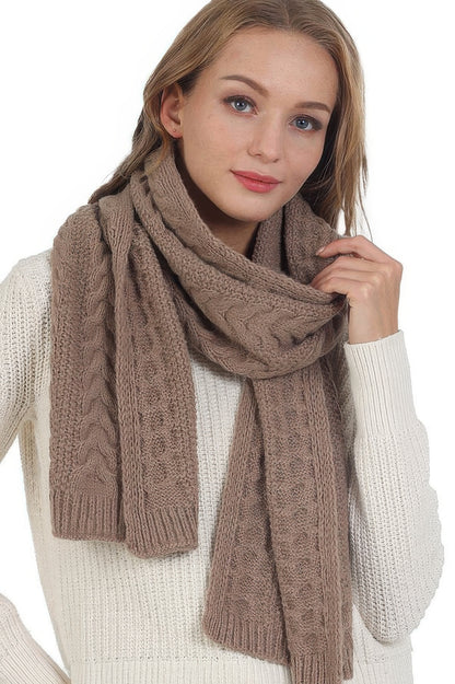 Solid Color Cable Knitted Scarf - All Season Fashion