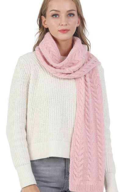 Solid Color Cable Knitted Scarf - All Season Fashion