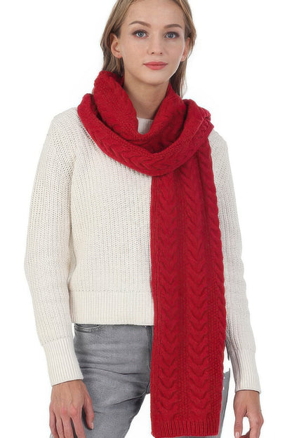 Solid Color Cable Knitted Scarf - All Season Fashion