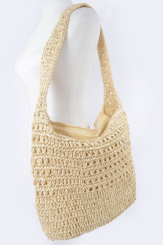 Faux Straw Oversized Shoulder Bag - All Season Fashion