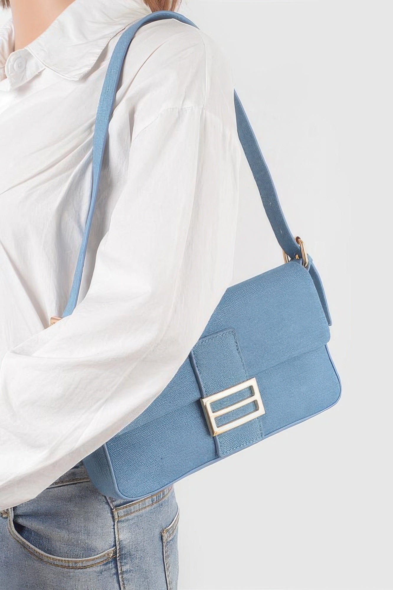 Denim Metal Buckle Shoulder Bag - All Season Fashion