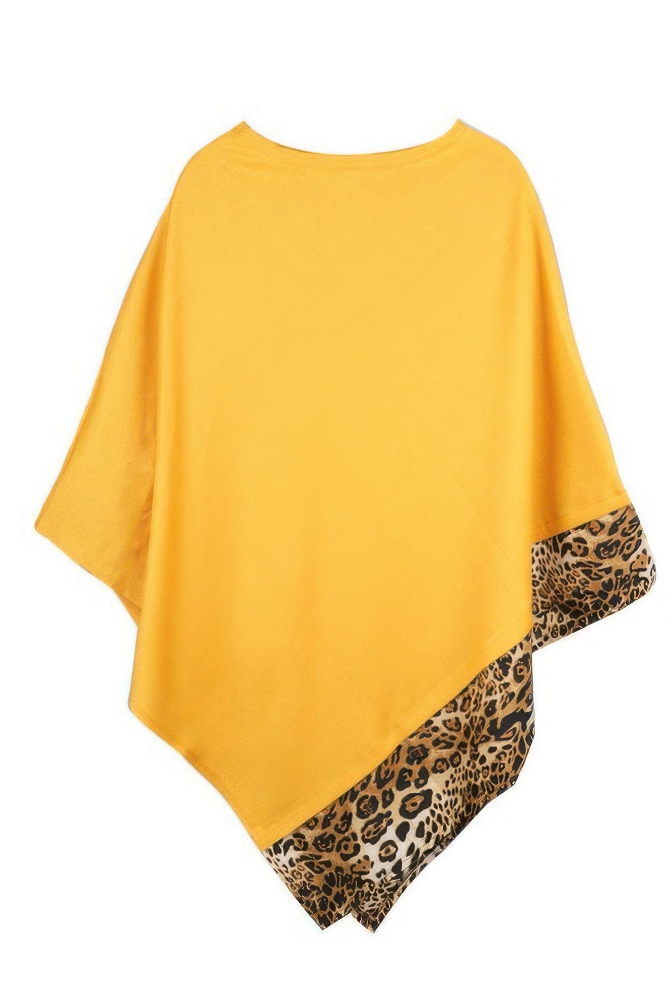 All Year Round Leopard Trim Solid Poncho - All Season Fashion