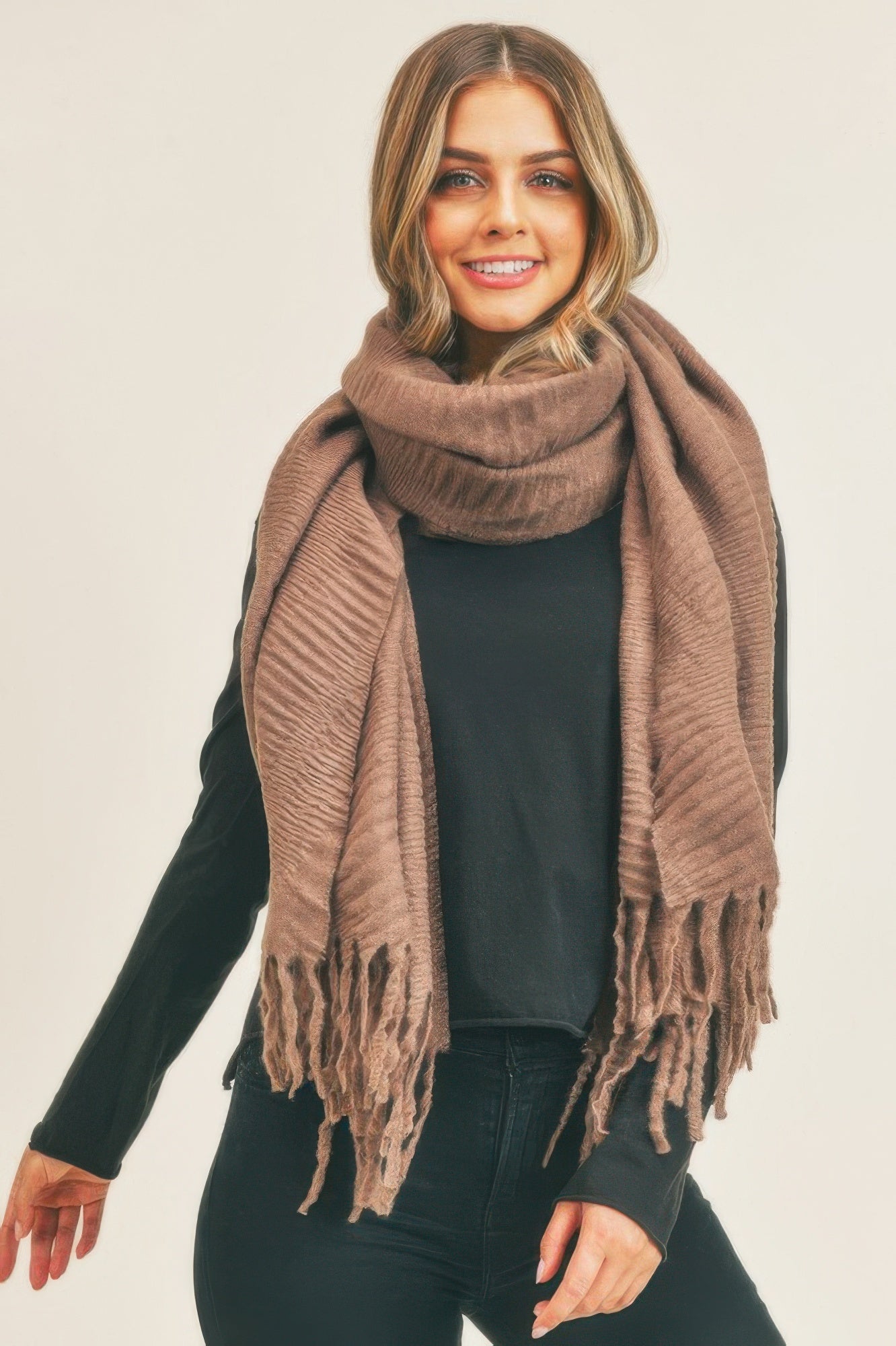 Solid Pleated Scarf - All Season Fashion