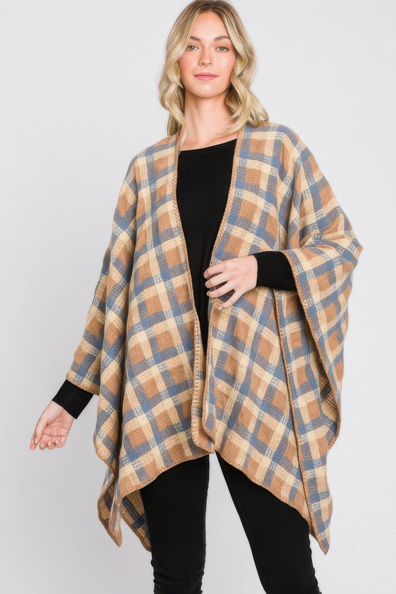 Plaid Pattern Ruana - All Season Fashion