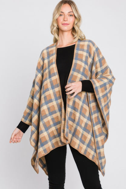 Plaid Pattern Ruana - All Season Fashion