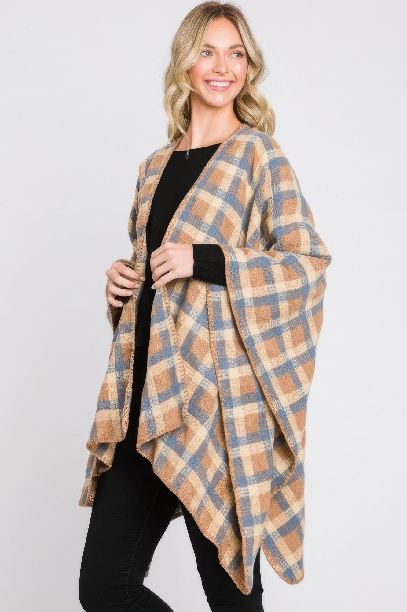 Plaid Pattern Ruana - All Season Fashion