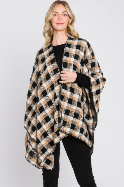 Plaid Pattern Ruana - All Season Fashion