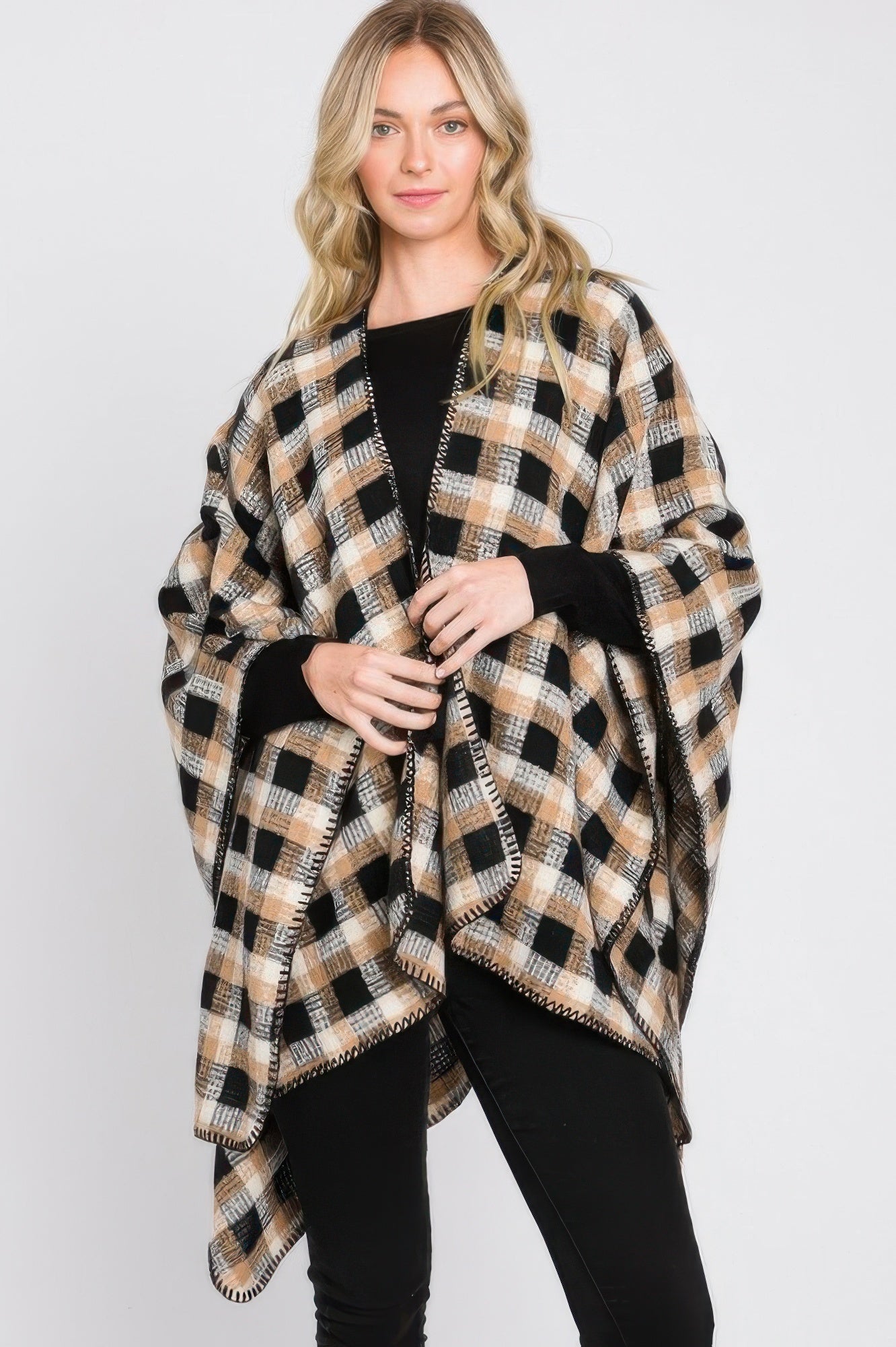 Plaid Pattern Ruana - All Season Fashion