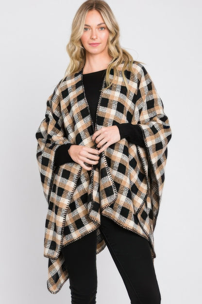 Plaid Pattern Ruana - All Season Fashion