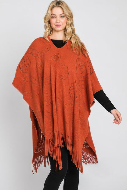 Paisley Pattern Fringe Poncho - All Season Fashion