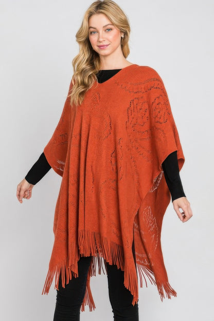 Paisley Pattern Fringe Poncho - All Season Fashion