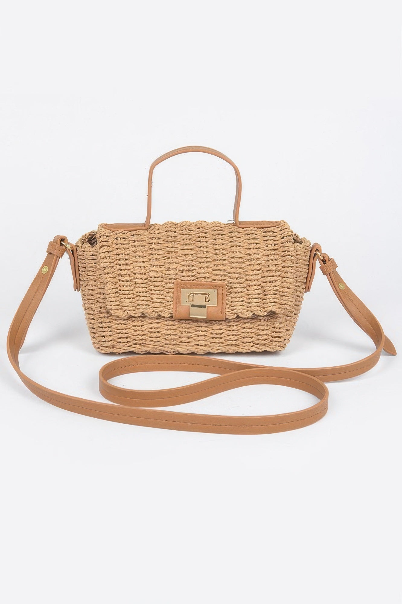 Faux Straw Top Handle Bag - All Season Fashion