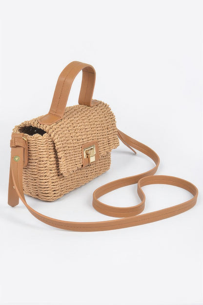 Faux Straw Top Handle Bag - All Season Fashion