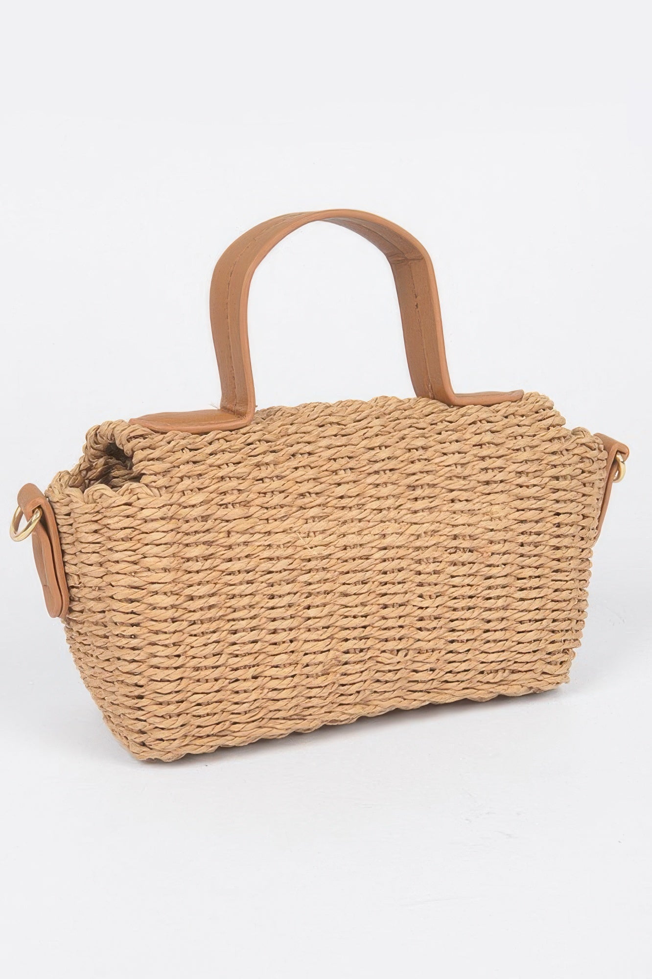 Faux Straw Top Handle Bag - All Season Fashion