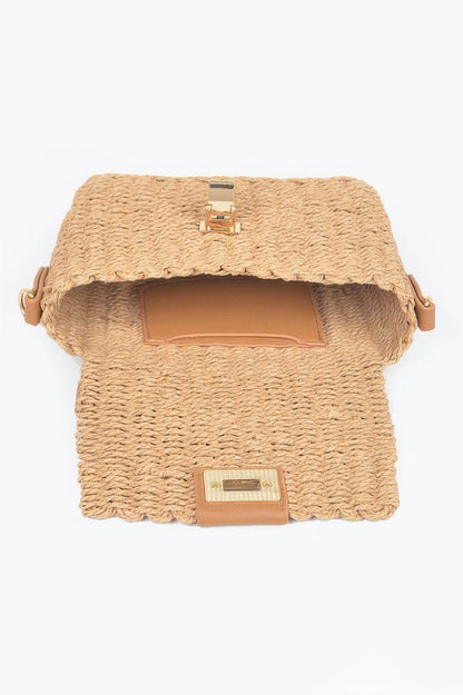 Faux Straw Top Handle Bag - All Season Fashion