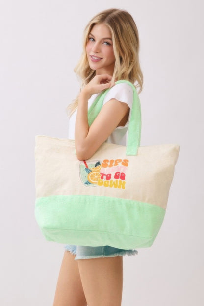 Sips About To Go Down Terry Tote - All Season Fashion