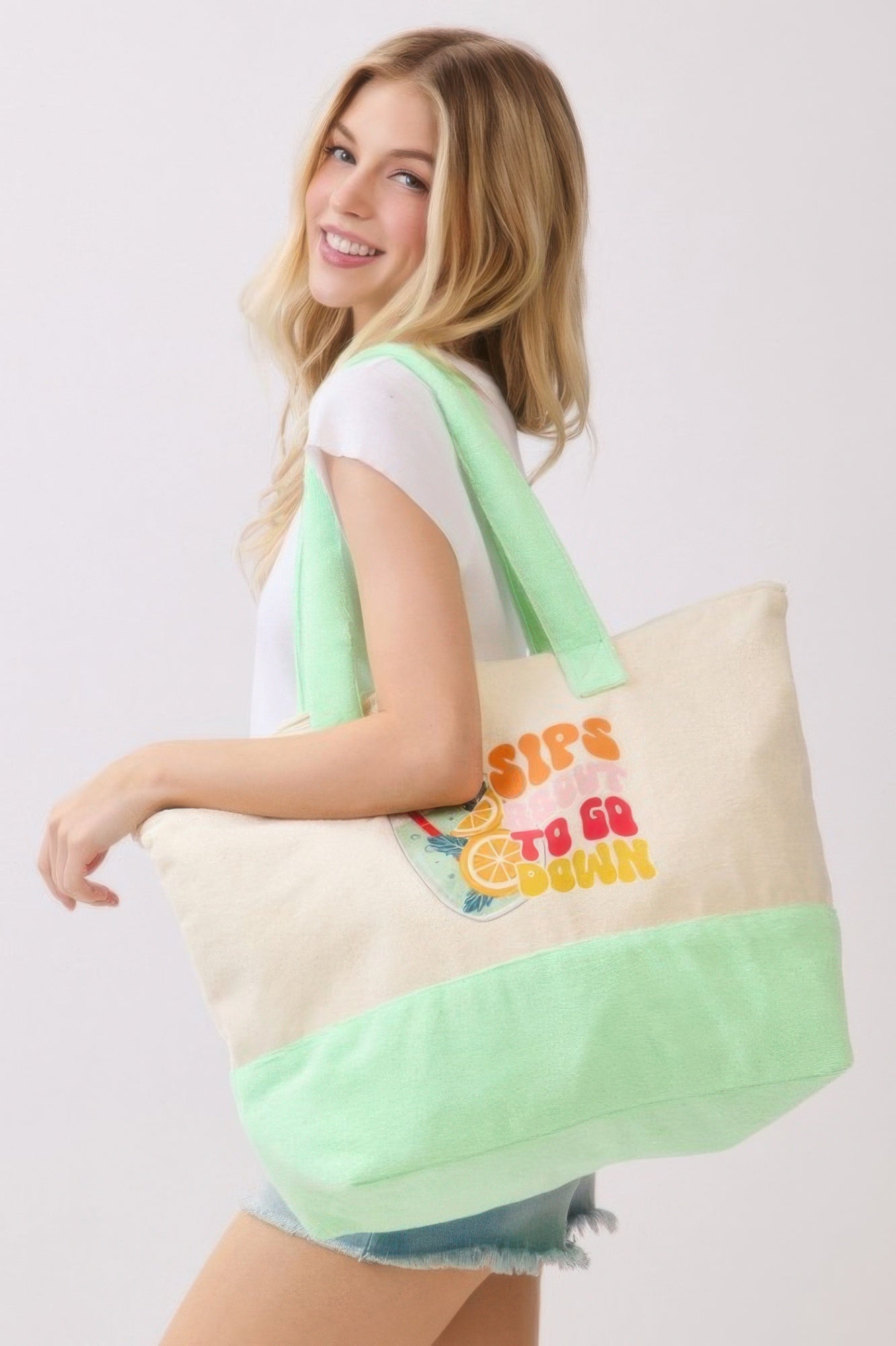 Sips About To Go Down Terry Tote - All Season Fashion