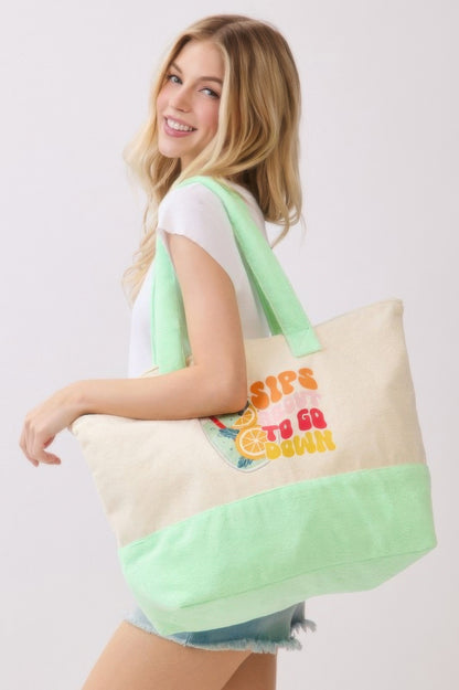 Sips About To Go Down Terry Tote - All Season Fashion