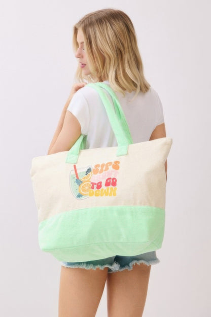 Sips About To Go Down Terry Tote - All Season Fashion