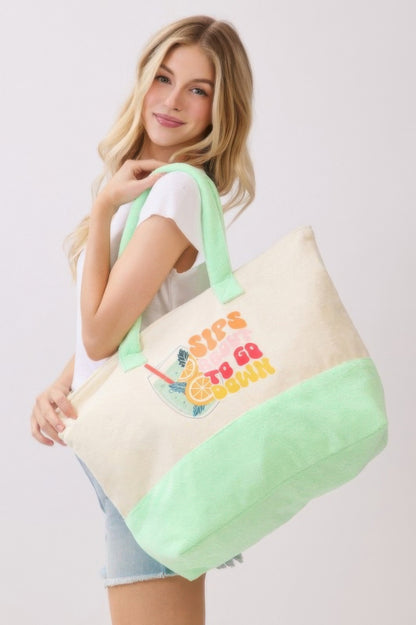 Sips About To Go Down Terry Tote - All Season Fashion