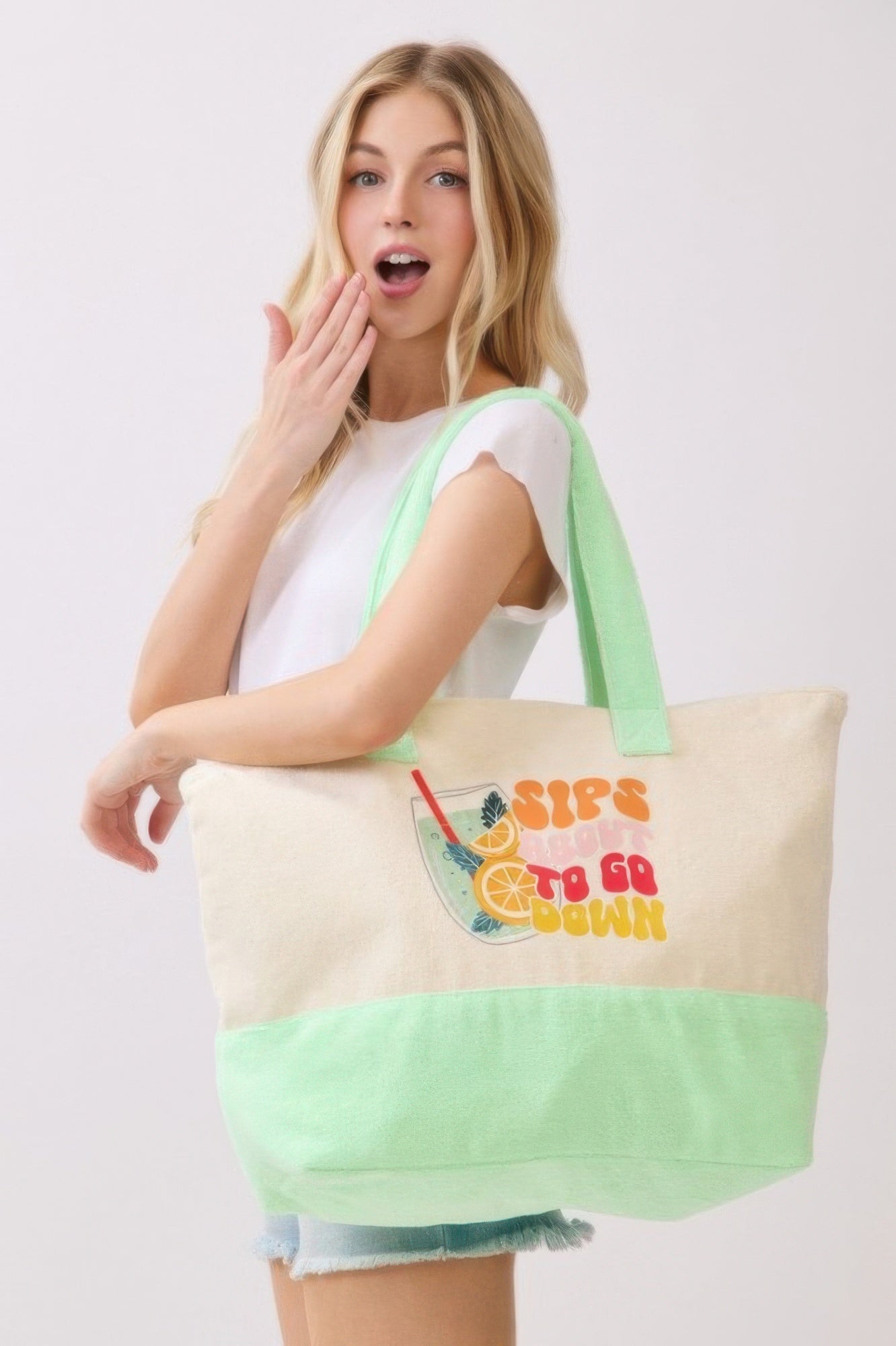 Sips About To Go Down Terry Tote - All Season Fashion