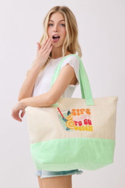 Sips About To Go Down Terry Tote - All Season Fashion