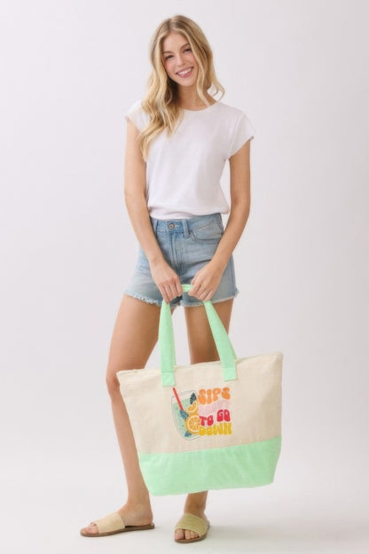 Sips About To Go Down Terry Tote - All Season Fashion