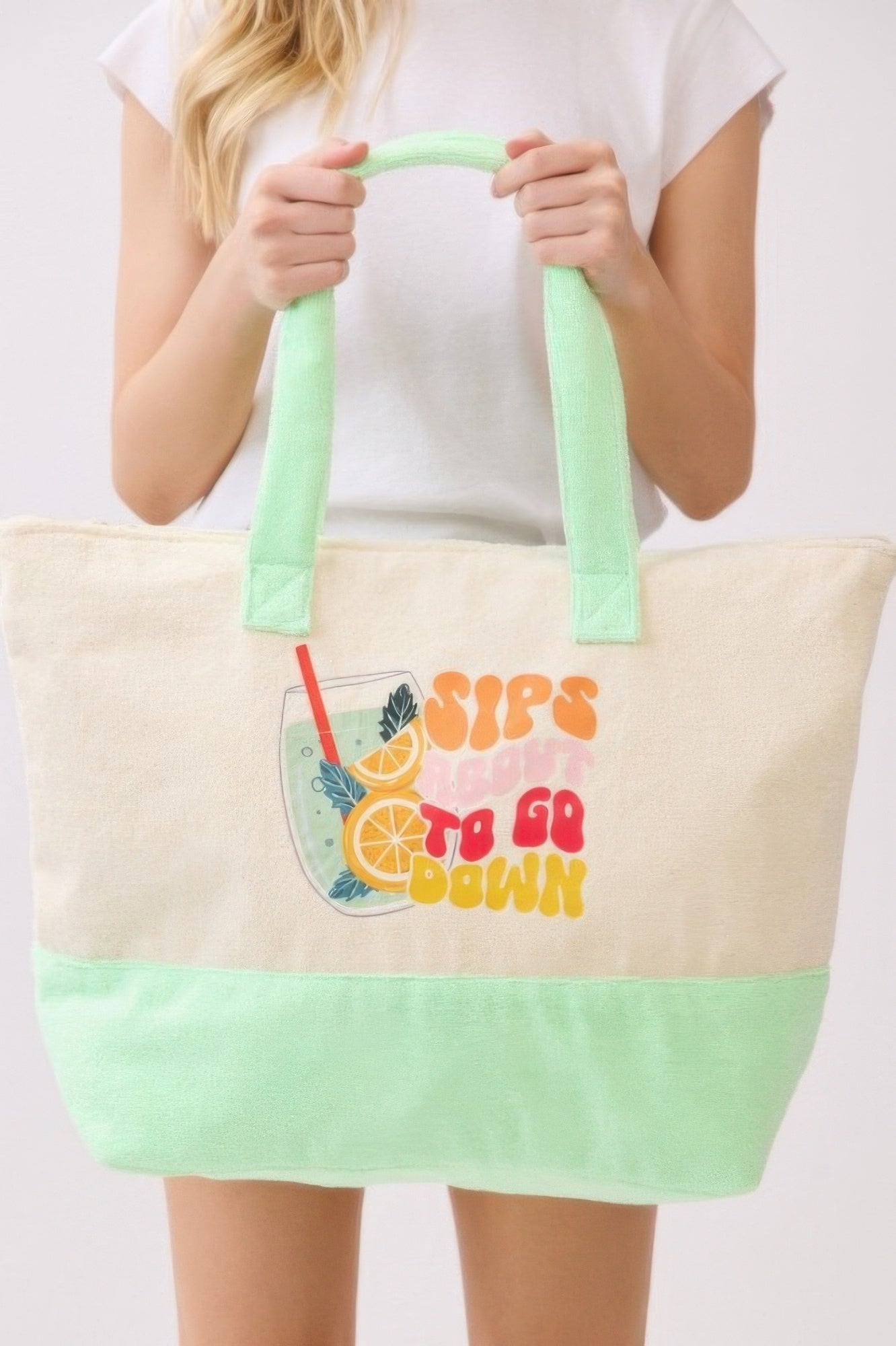 Sips About To Go Down Terry Tote - All Season Fashion