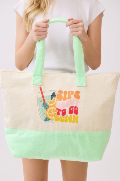 Sips About To Go Down Terry Tote - All Season Fashion