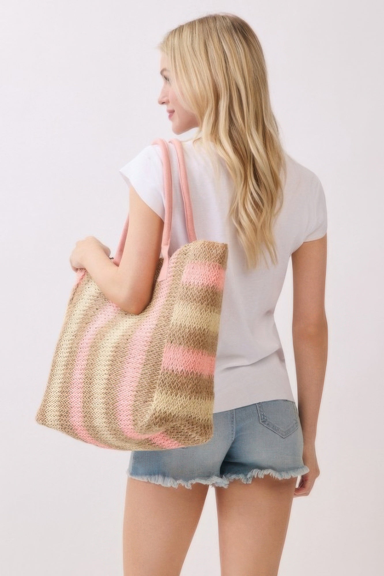 Natural Brown Multi Color Stripe Straw Tote Bag - All Season Fashion