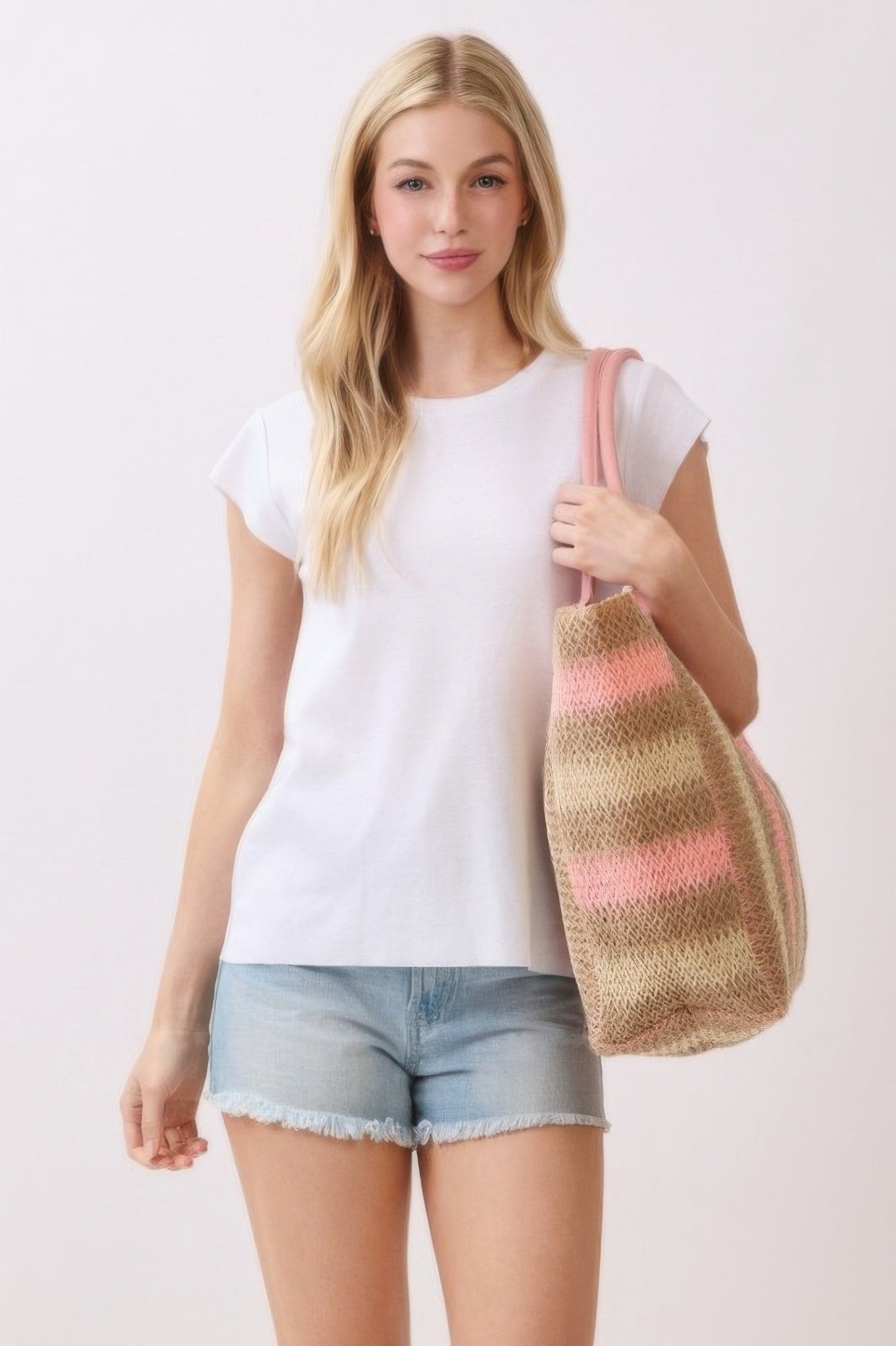 Natural Brown Multi Color Stripe Straw Tote Bag - All Season Fashion