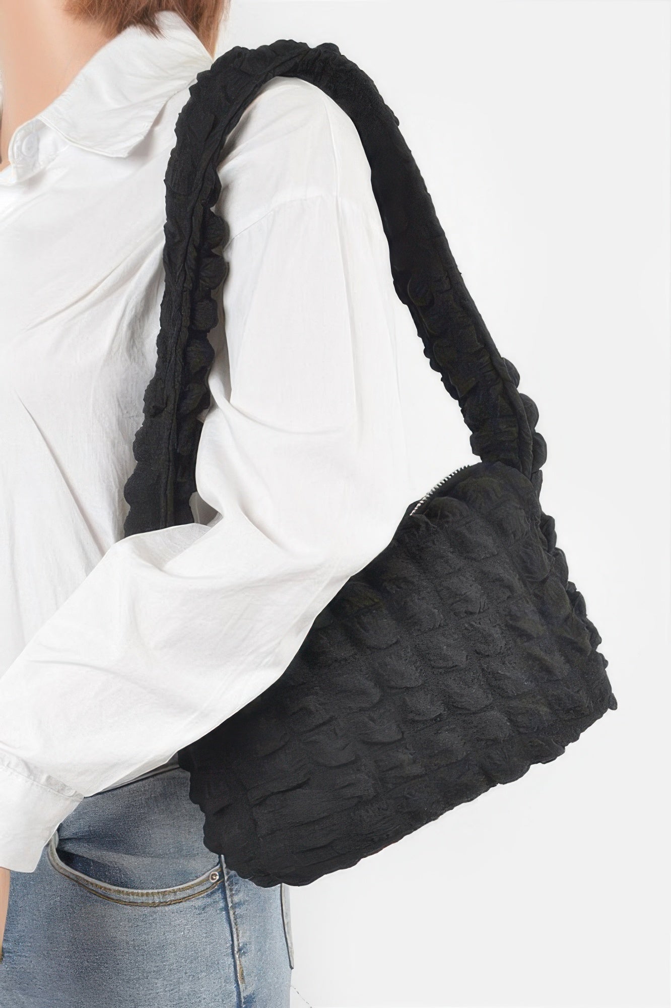 Embossed Cotton Shoulder Bag - All Season Fashion
