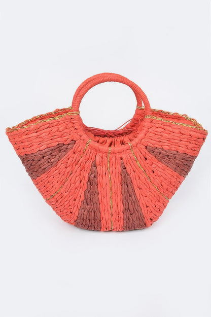 Two Tone Straw Tote Bag - All Season Fashion